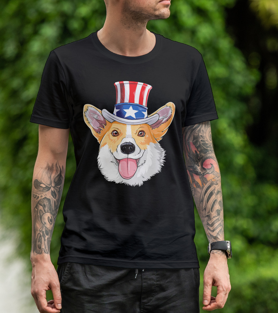 Corgi Uncle Sam Patriot Hat 4th Of July T-Shirt