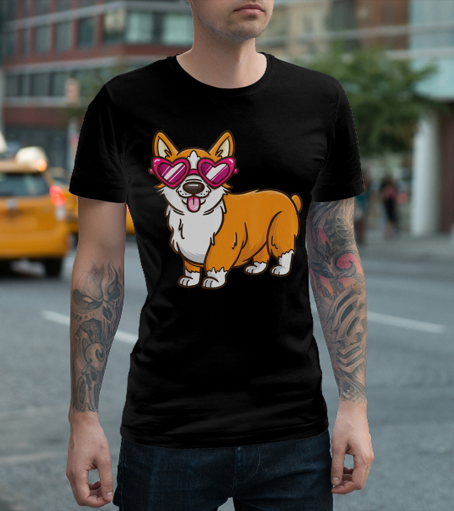 Cute Corgi Heart Sunglasses Dog Love T-Shirt