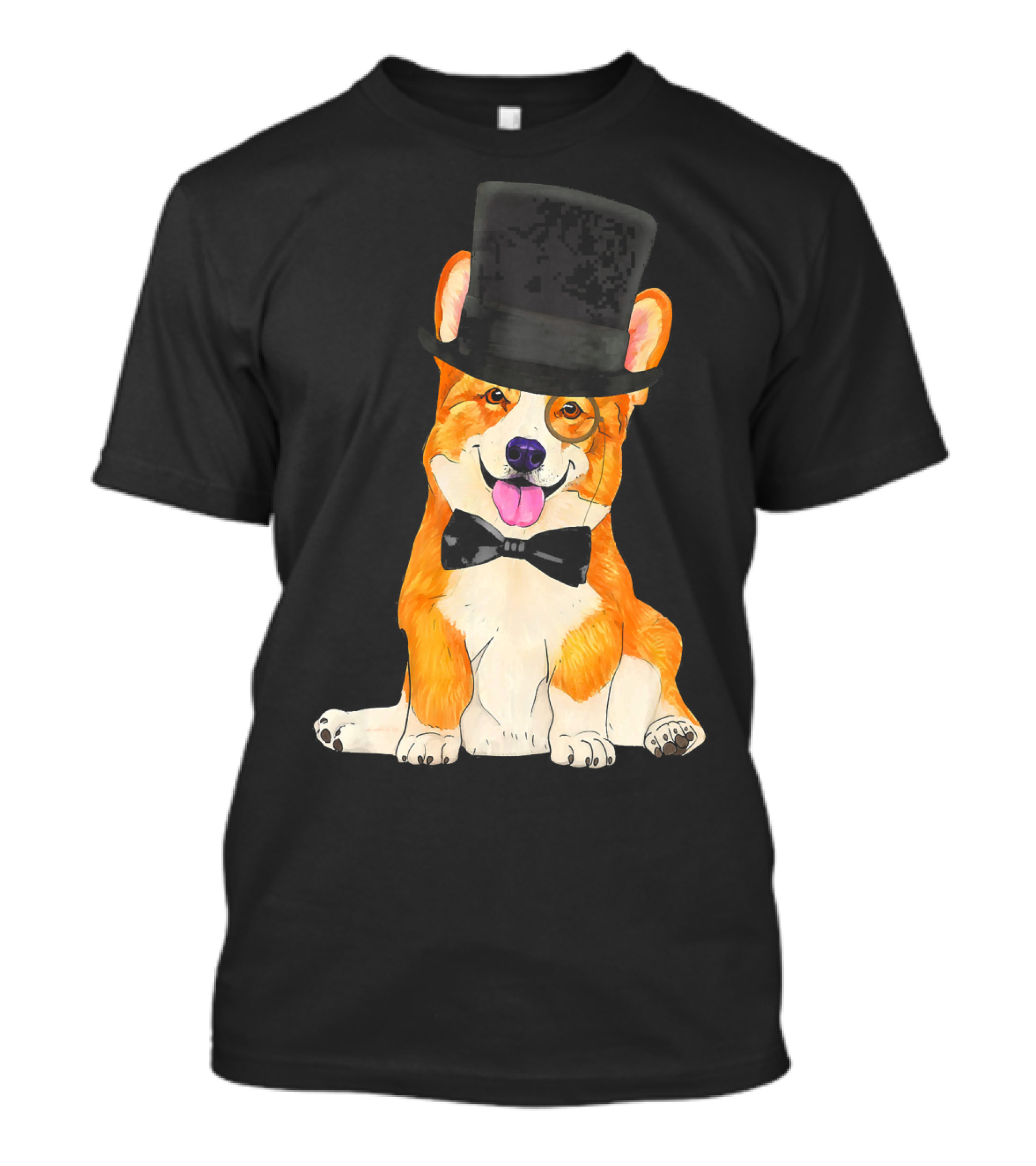 Corgi Wearing Top Hat Monocle And Bow Tie T-Shirt