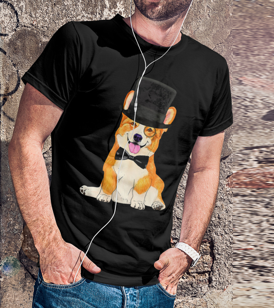 Corgi Wearing Top Hat Monocle And Bow Tie T-Shirt