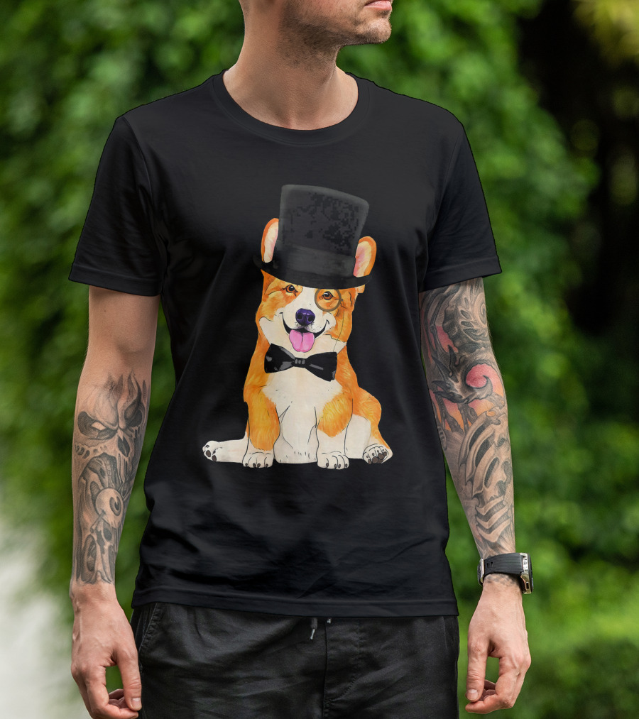 Corgi Wearing Top Hat Monocle And Bow Tie T-Shirt