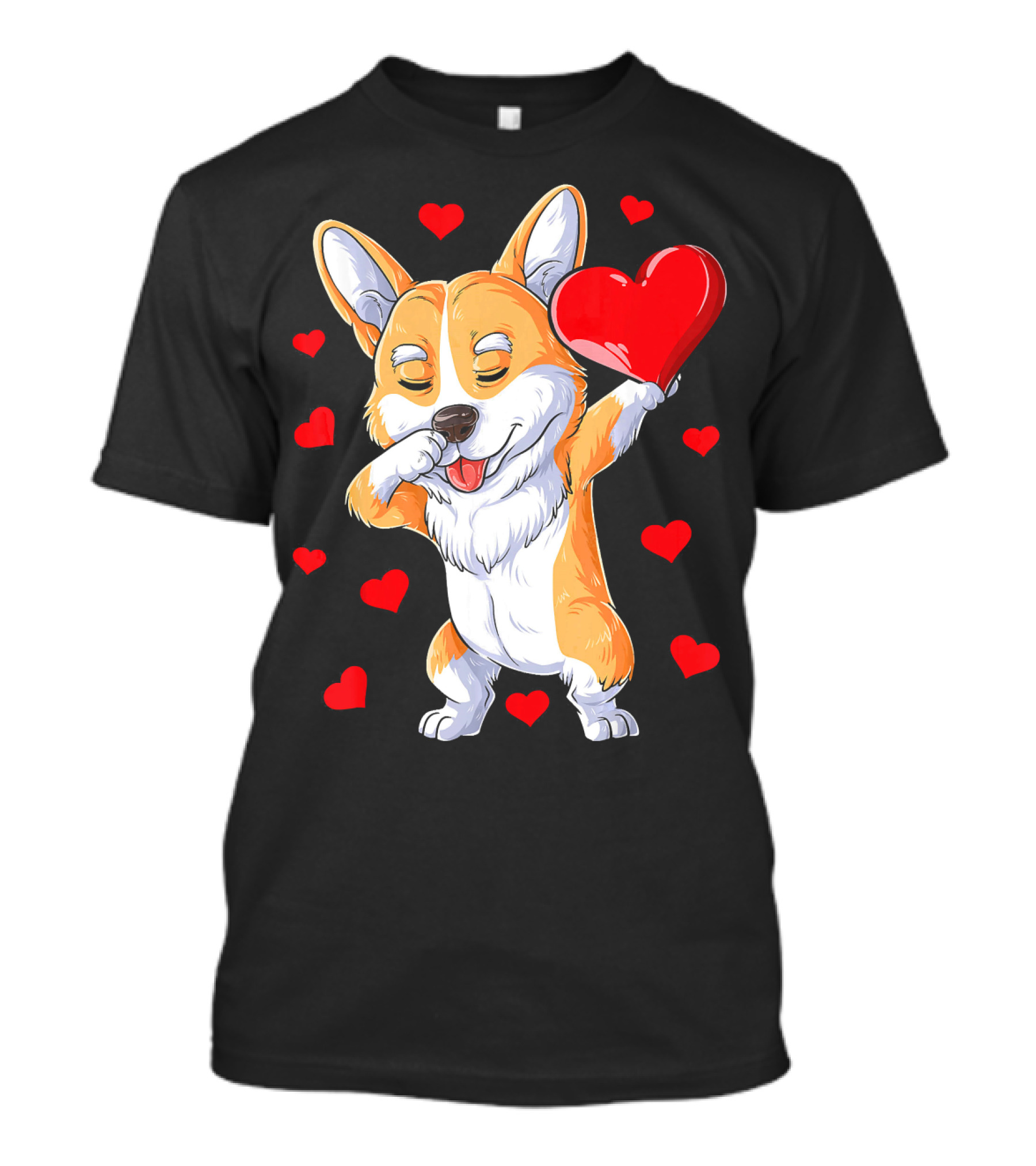 Valentines Day Dabbing Corgi With Hearts T-Shirt