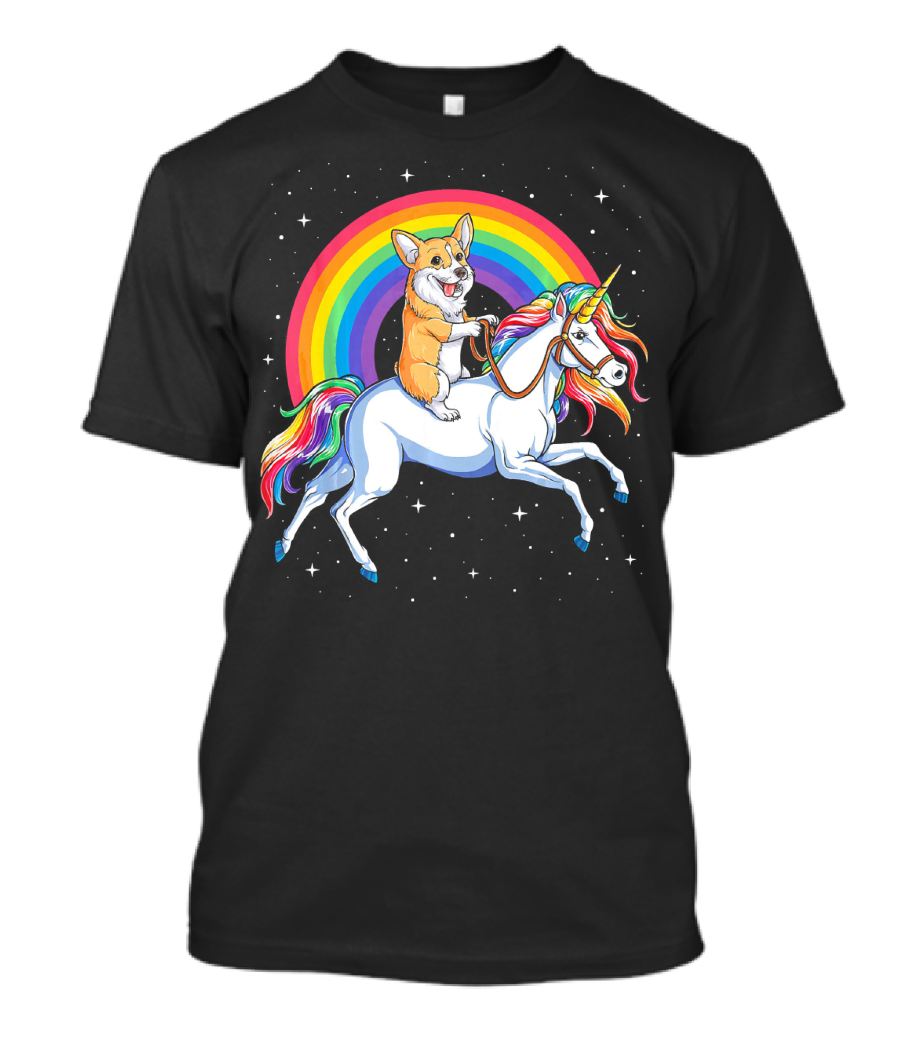 Corgi Riding Unicorn Rainbow Space Galaxy Adventure Girls T-Shirt