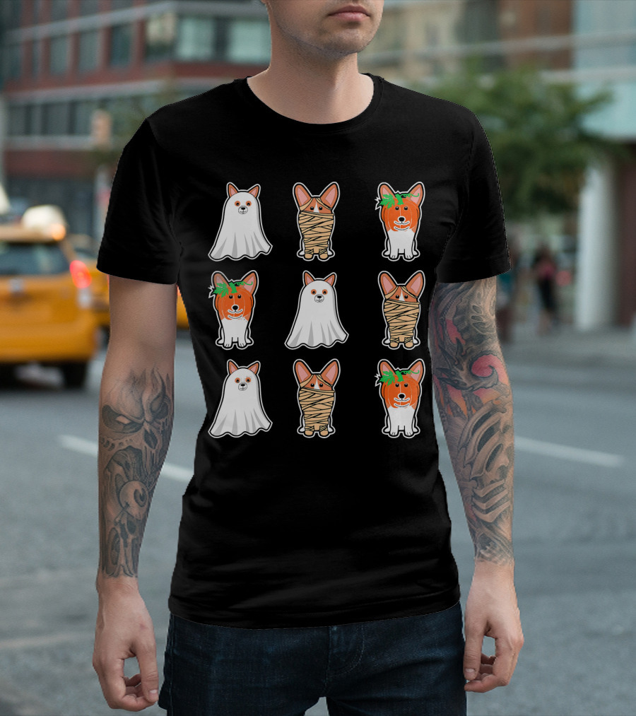 Cute Spooky Corgi Puppy Ghost Mummy Pumpkin Corgis T-Shirt