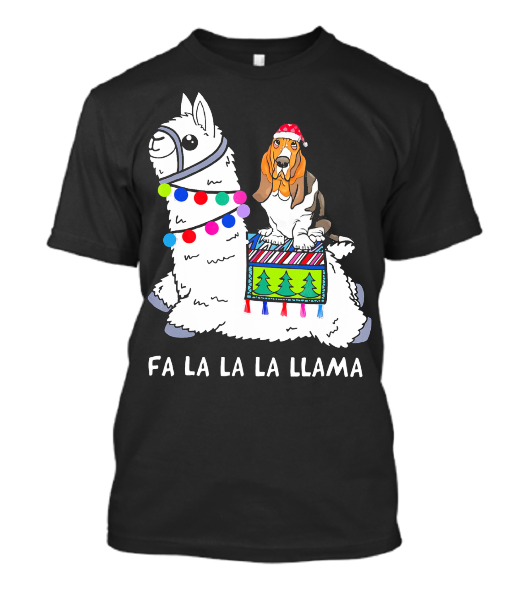 Fa La La La Llama Basset Hound Christmas Santa Hat T-Shirt