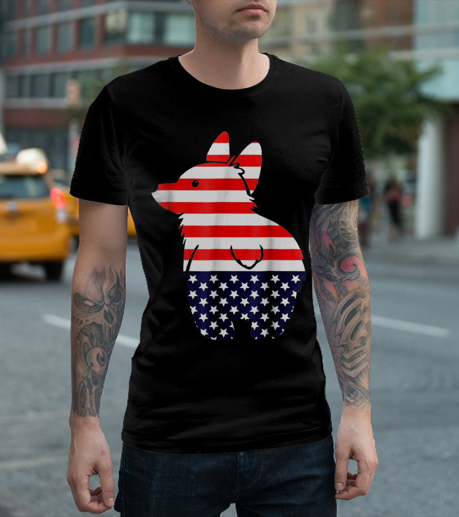 Corgi Dog USA Flag 4th July Patriotic T-Shirt