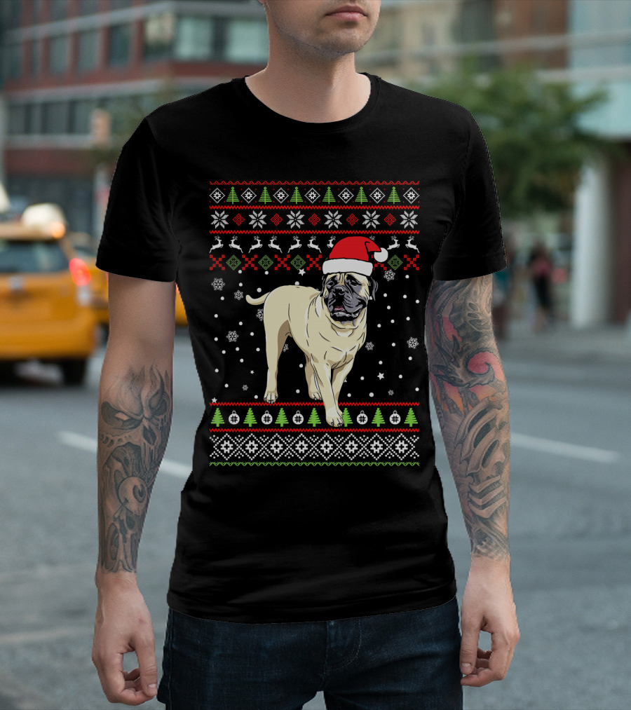 Bullmastiff Christmas Santa Hat Ugly T-Shirt