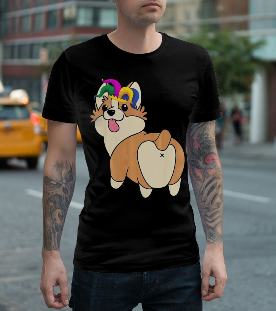 Corgi Wearing Jester Hat for Mardi Gras T-Shirt
