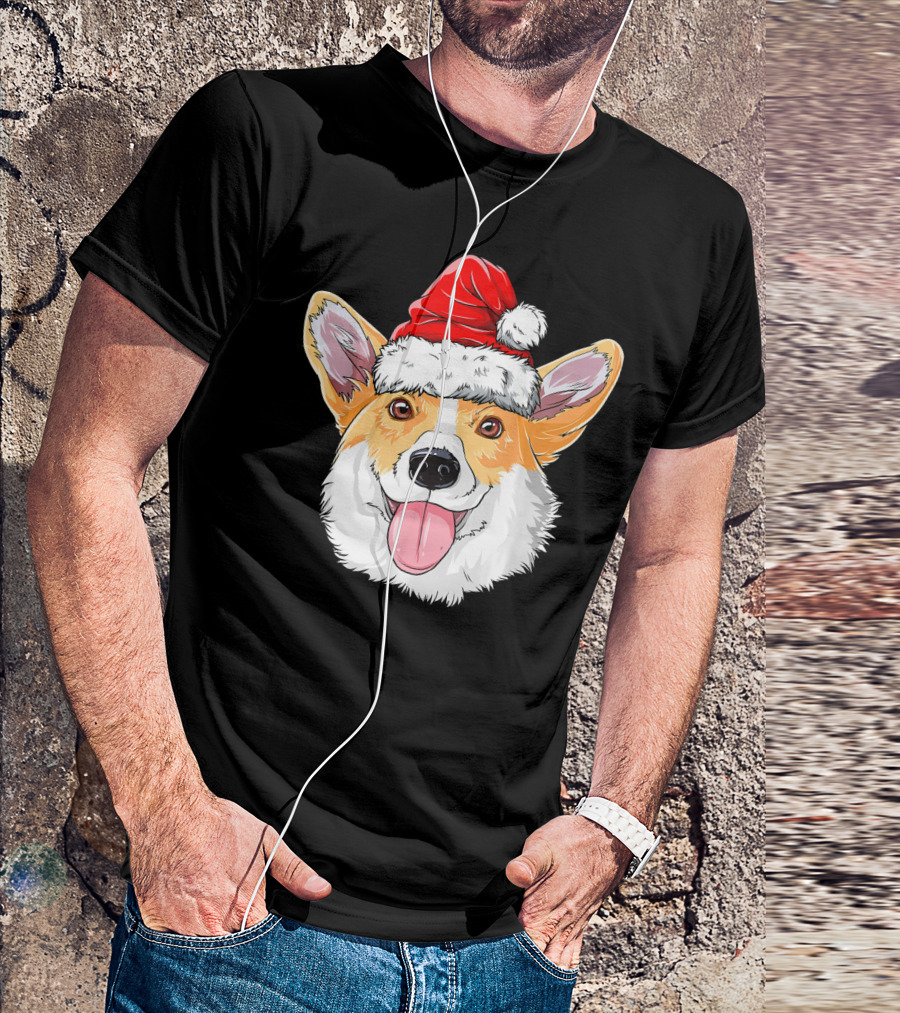 Corgi Christmas Dog With Santa Hat T-Shirt