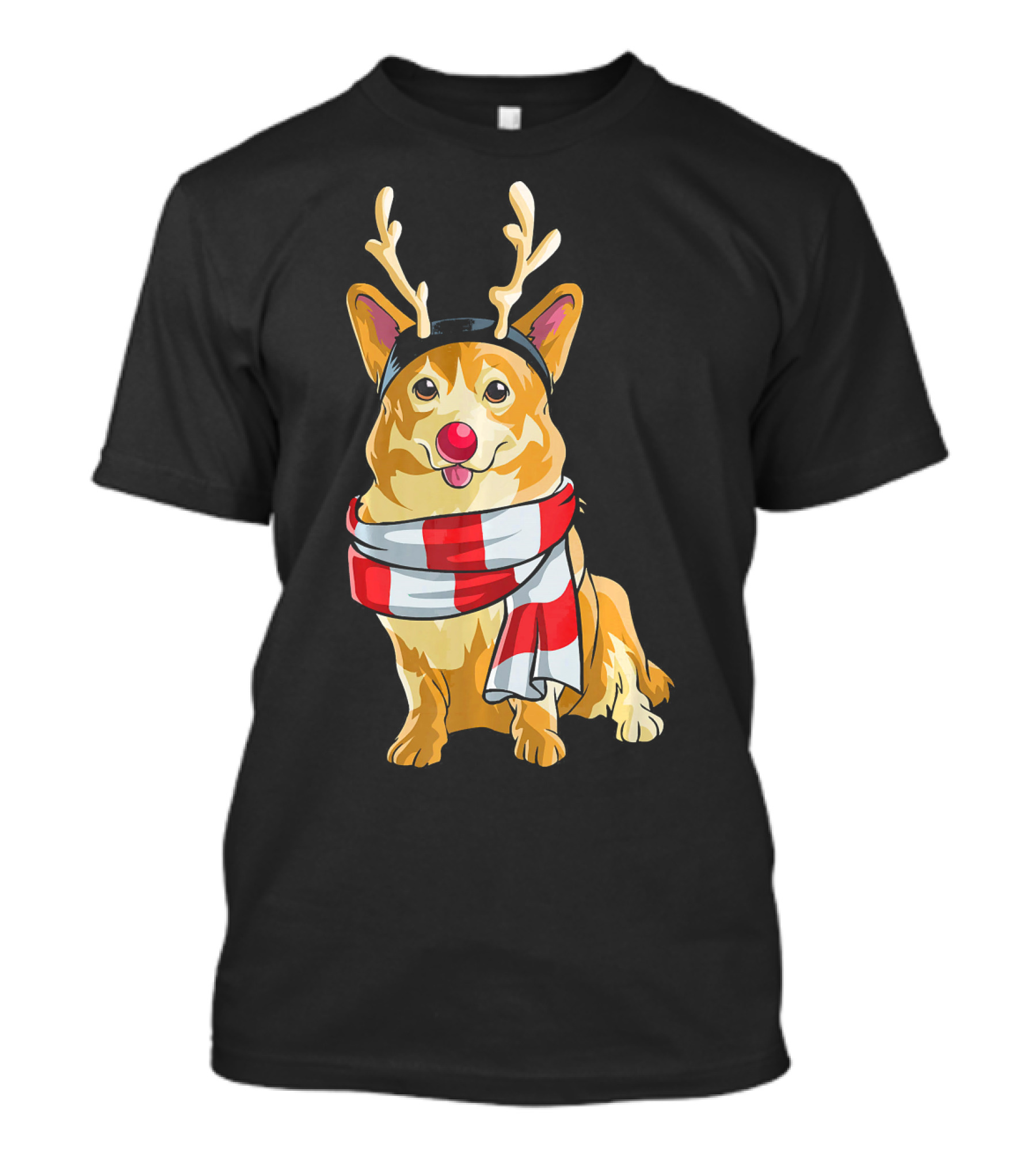 Corgi Reindeer Red Nose Scarf T-Shirt