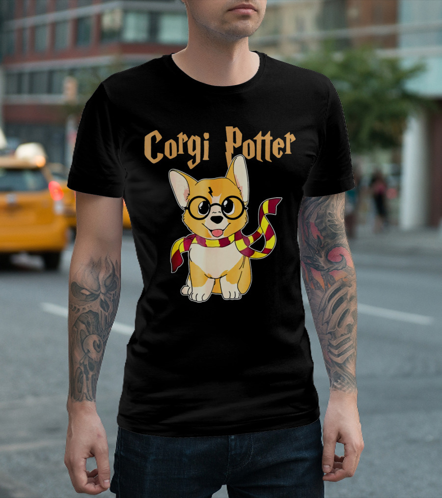 Corgi Potter Funny Corgi Lover Harry Wizard Dog Scarf T-Shirt