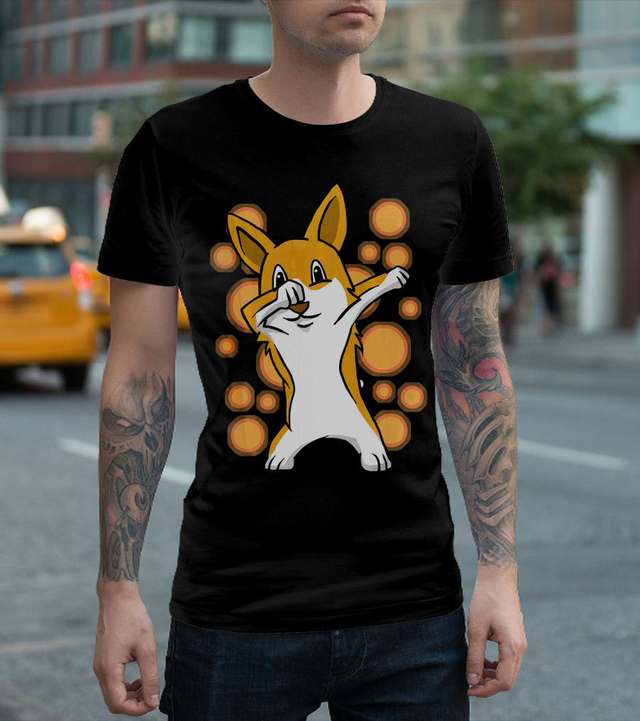 Corgi Dabbing Dog Orange Circles T-Shirt