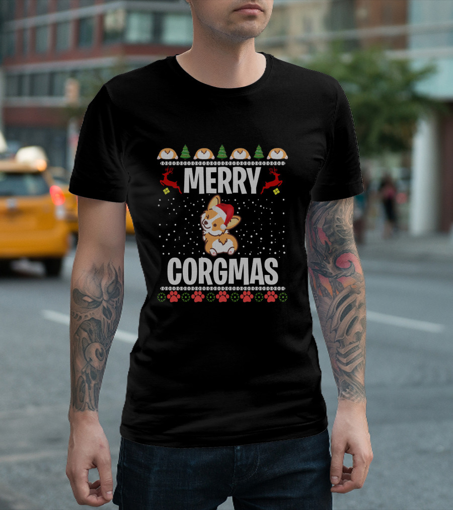 Merry Corgmas Ugly Christmas Sweater With Santa Corgi T-Shirt