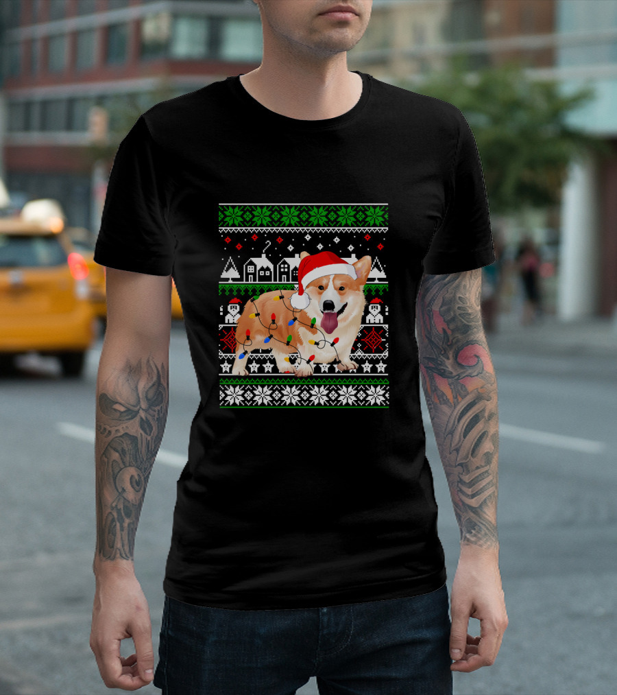Corgi Christmas Lights Santa Hat Ugly T-Shirt