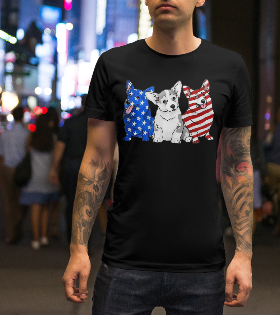 Corgi In American Flag Stars Stripes Independence T-Shirt