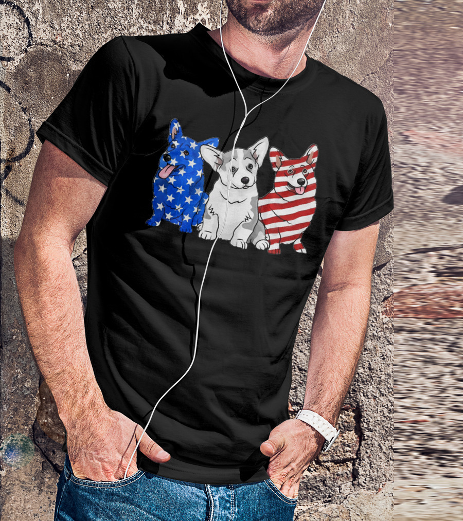 Corgi In American Flag Stars Stripes Independence T-Shirt