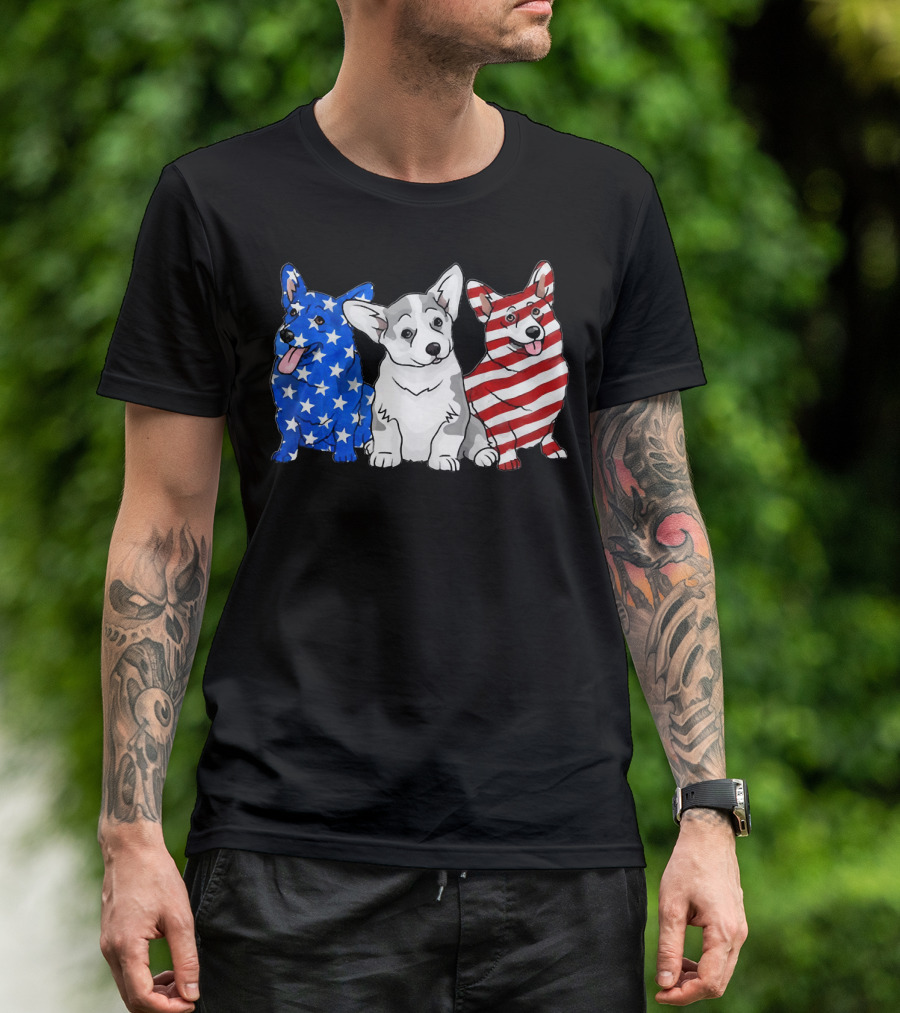 Corgi In American Flag Stars Stripes Independence T-Shirt