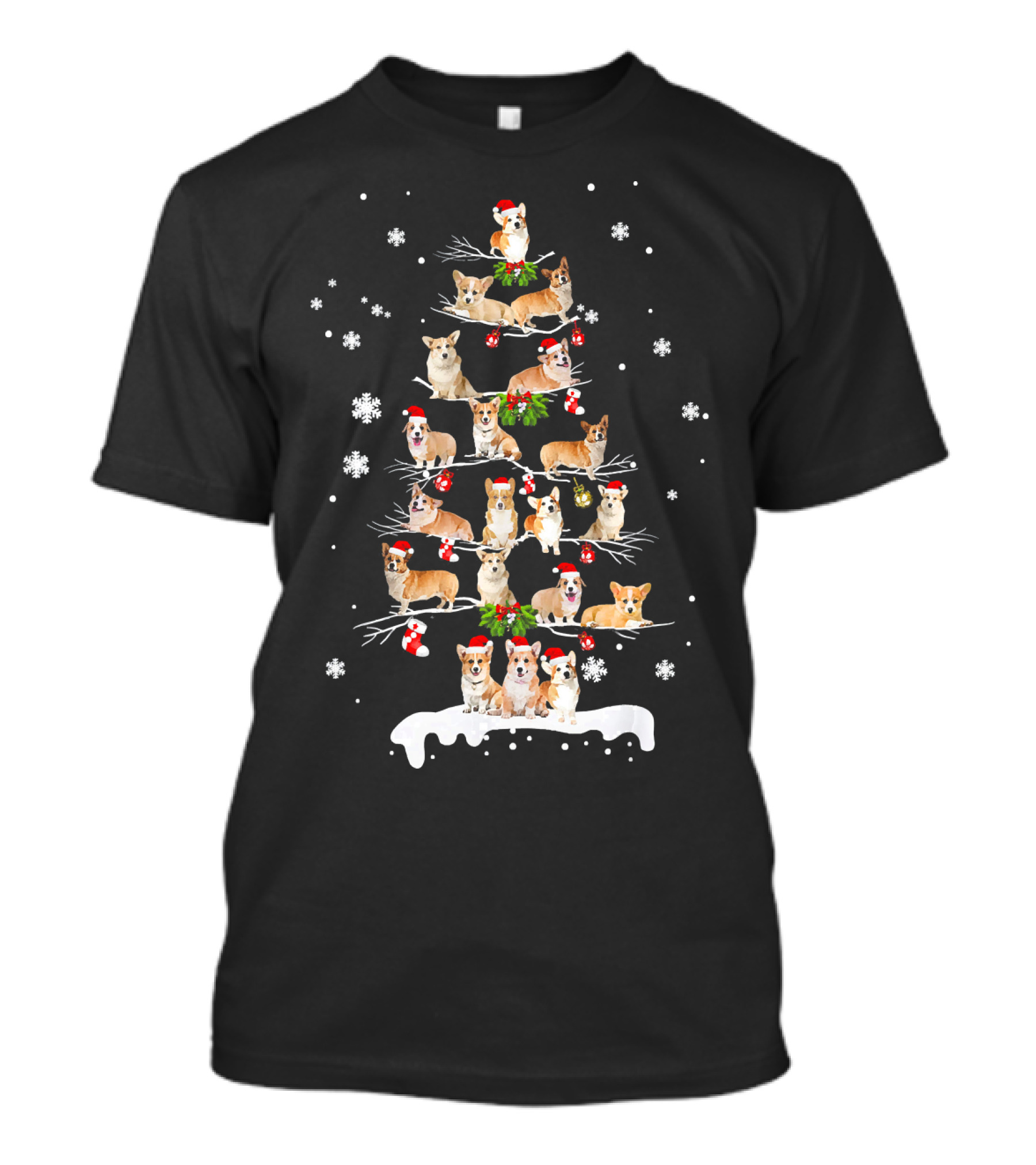 Corgi Christmas Tree Snowflake Holiday Festive Season Dogs T-Shirt