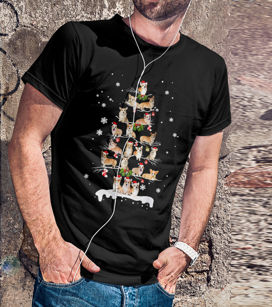 Corgi Christmas Tree Snowflake Holiday Festive Season Dogs T-Shirt