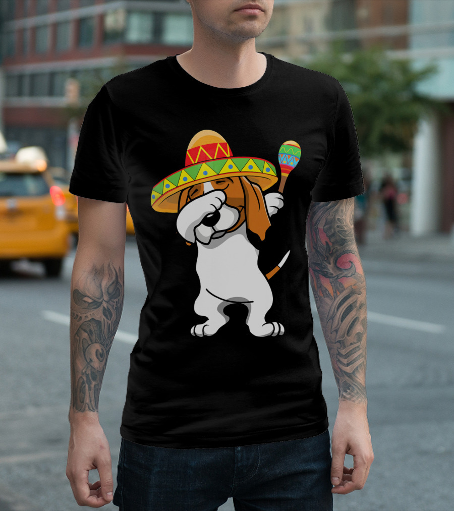 Basset Hound Dabbing In Sombrero With Maracas T-Shirt