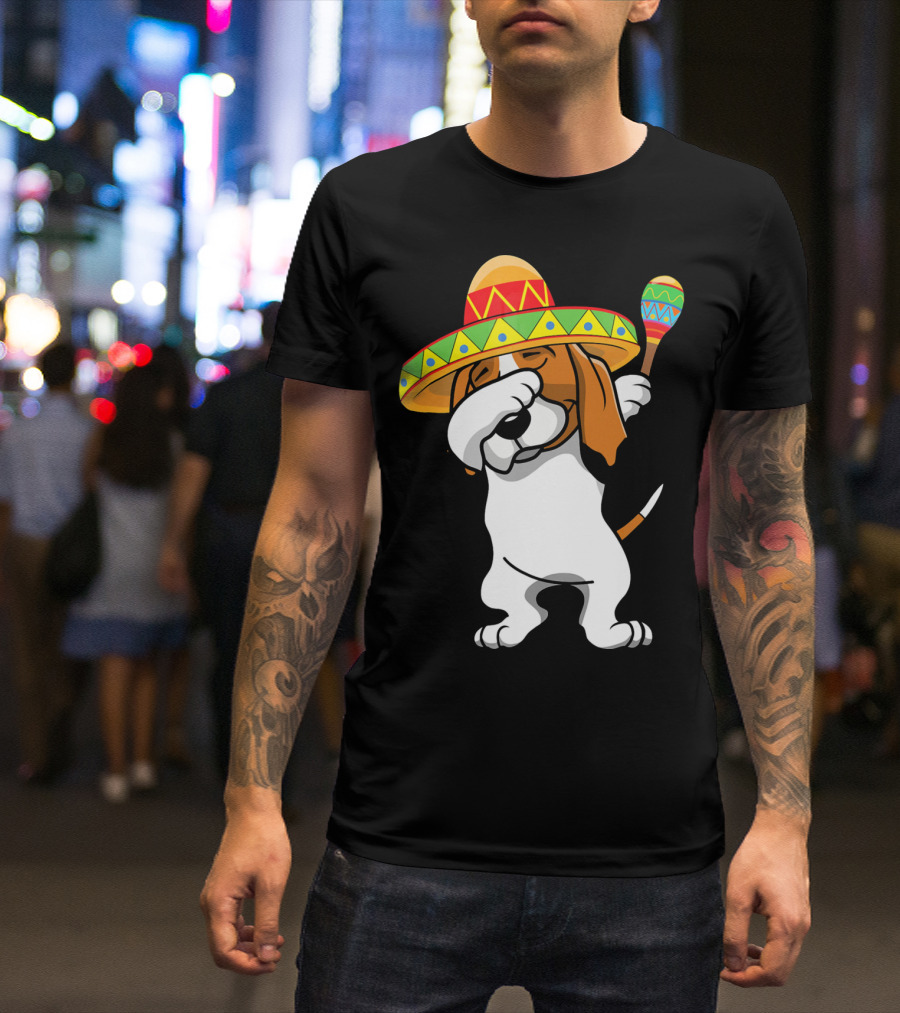 Basset Hound Dabbing In Sombrero With Maracas T-Shirt