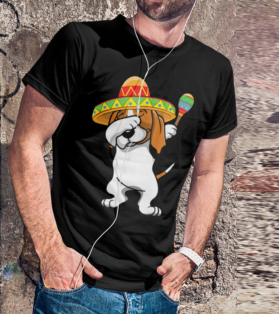 Basset Hound Dabbing In Sombrero With Maracas T-Shirt