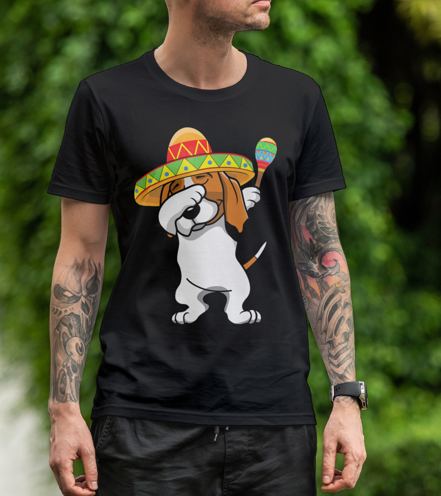 Basset Hound Dabbing In Sombrero With Maracas T-Shirt