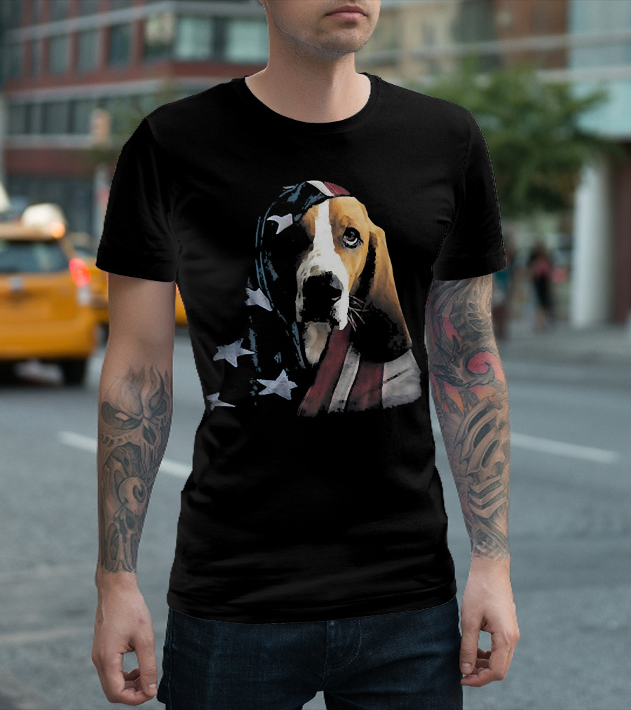 Basset Hound Wrapped In American Flag T-Shirt