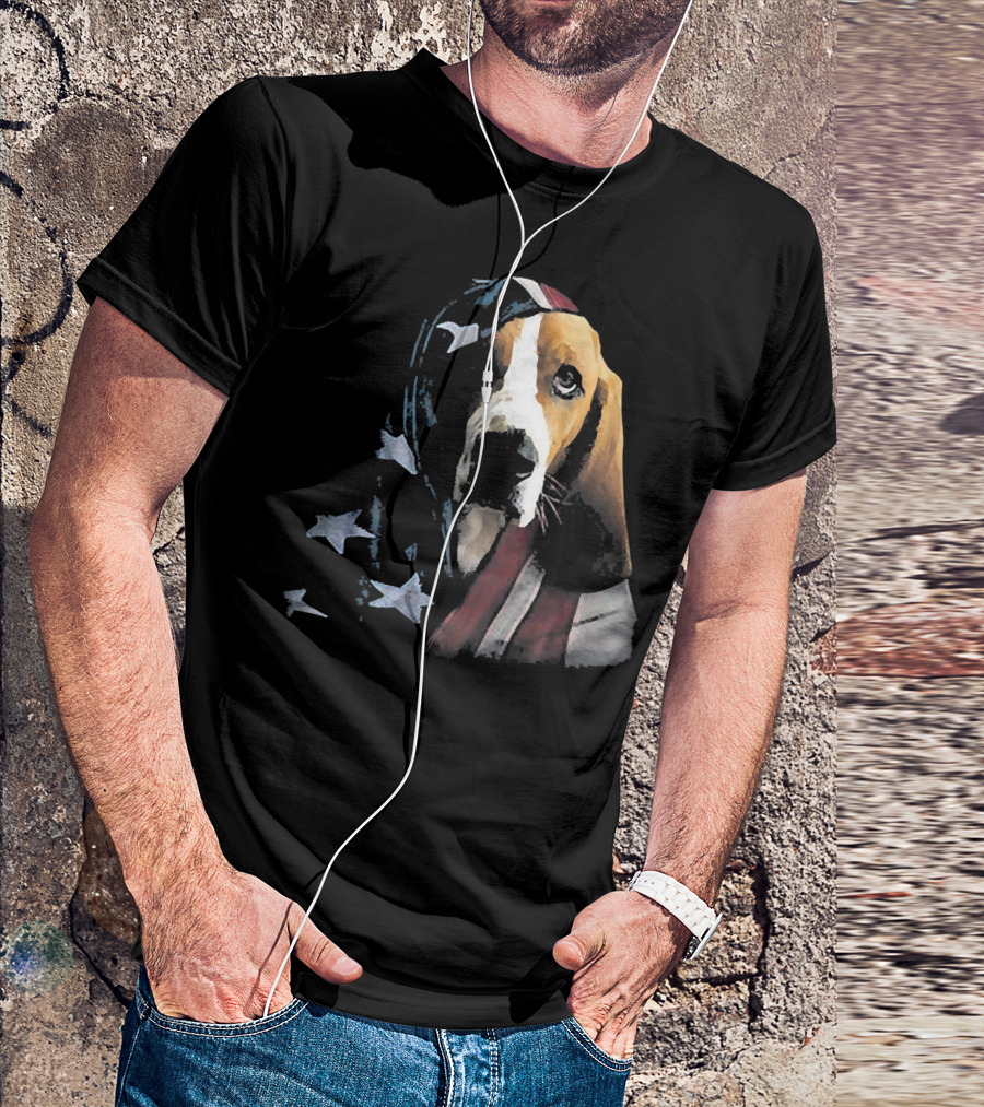 Basset Hound Wrapped In American Flag T-Shirt