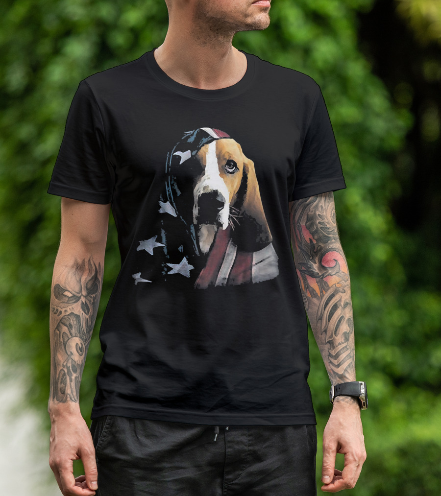Basset Hound Wrapped In American Flag T-Shirt