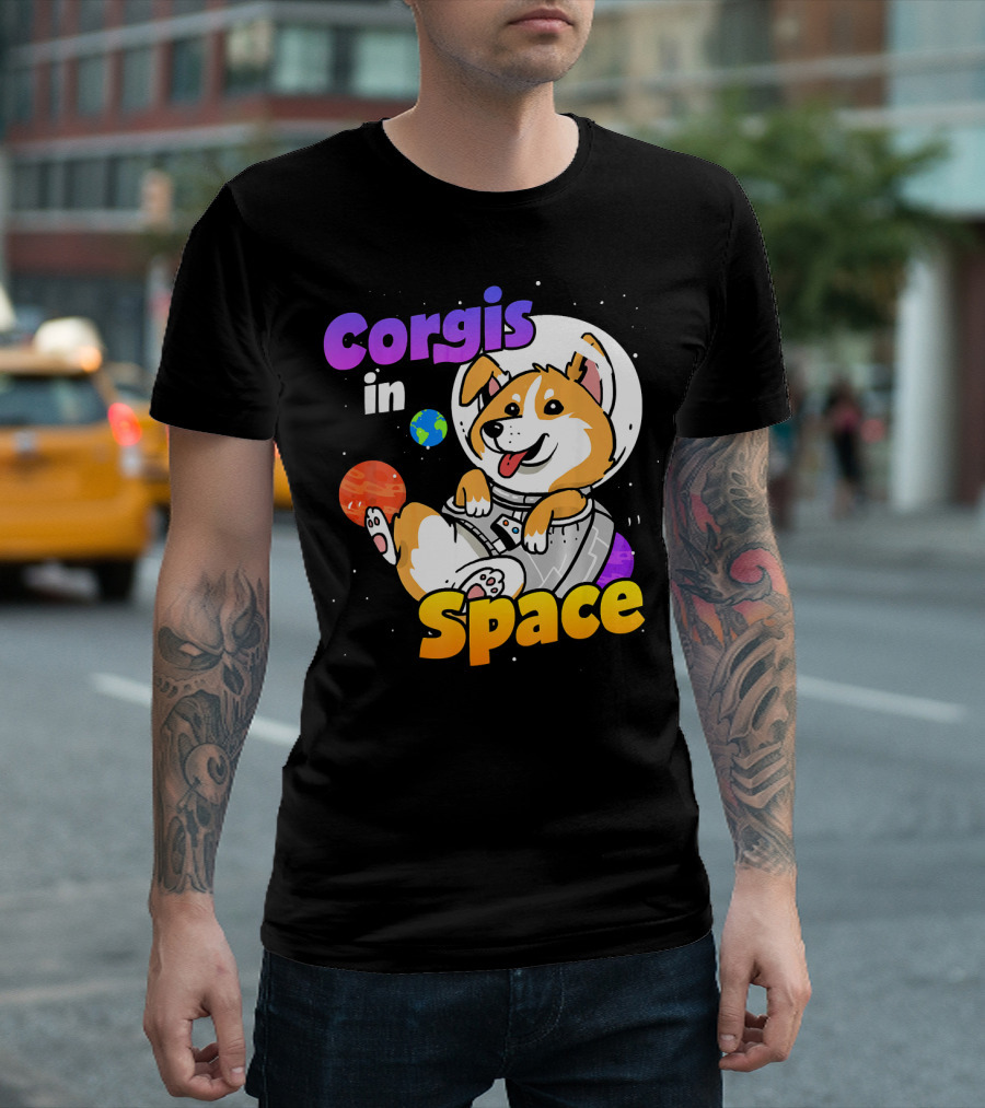 Corgis in Space Funny Corgi Dog Astronaut Adventures T-Shirt