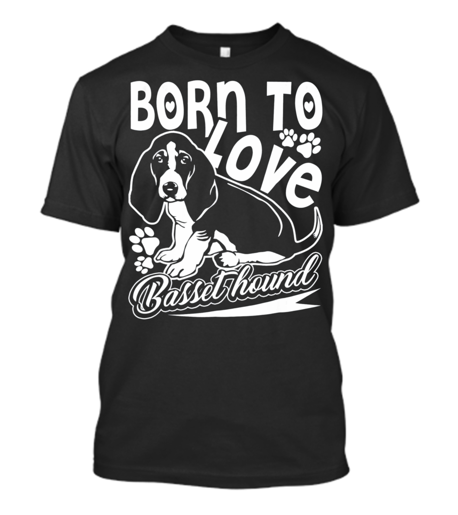 Born To Love Basset Hound Pawprint Hearts T-Shirt