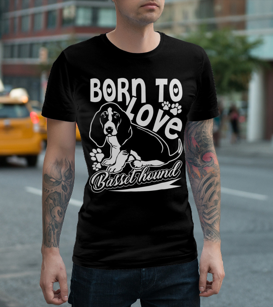 Born To Love Basset Hound Pawprint Hearts T-Shirt