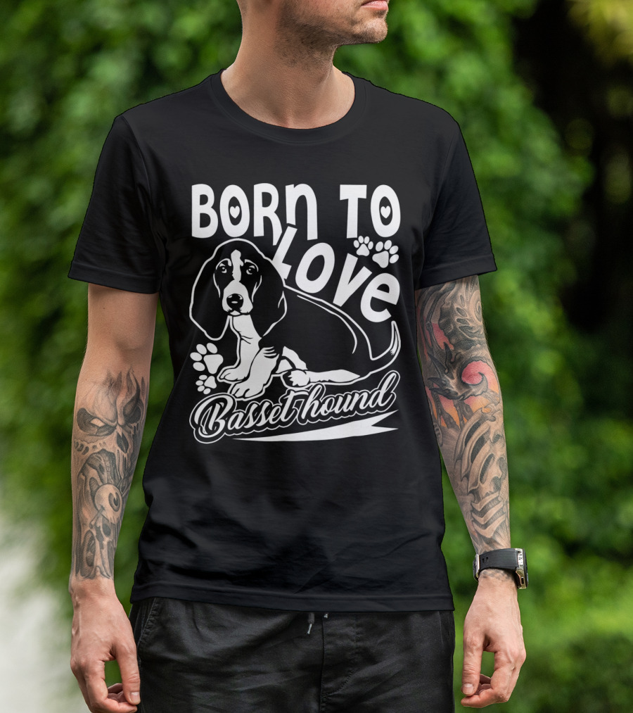 Born To Love Basset Hound Pawprint Hearts T-Shirt