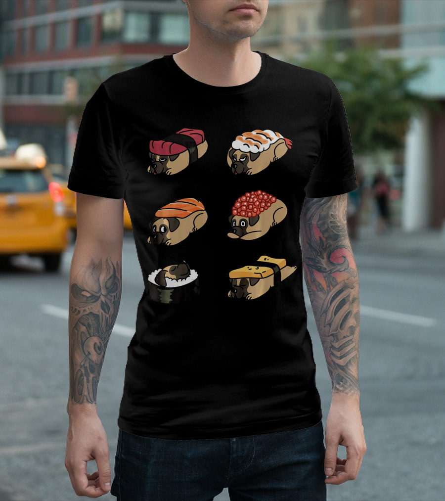 Bullmastiff Nigiri Sushi Funny Dog Assorted Sushi Pug Compilation T-Shirt