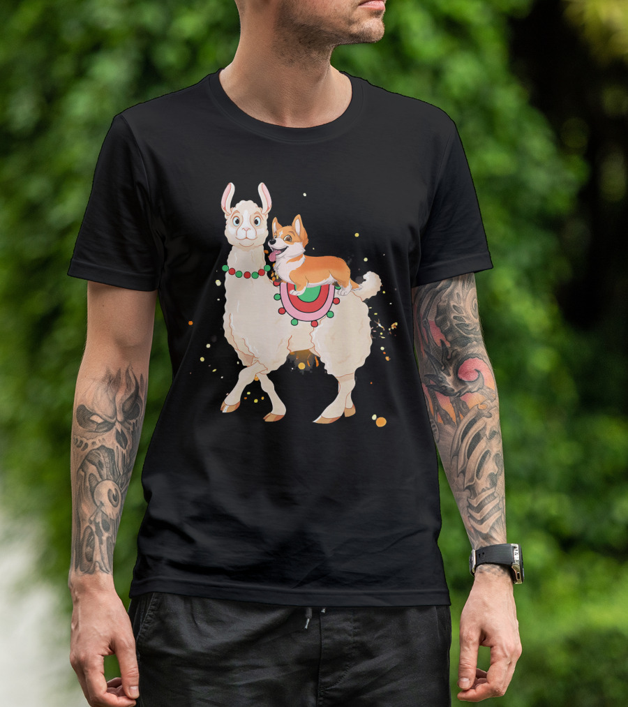 Corgi Riding On Llama Funny Animal Adventure T-Shirt