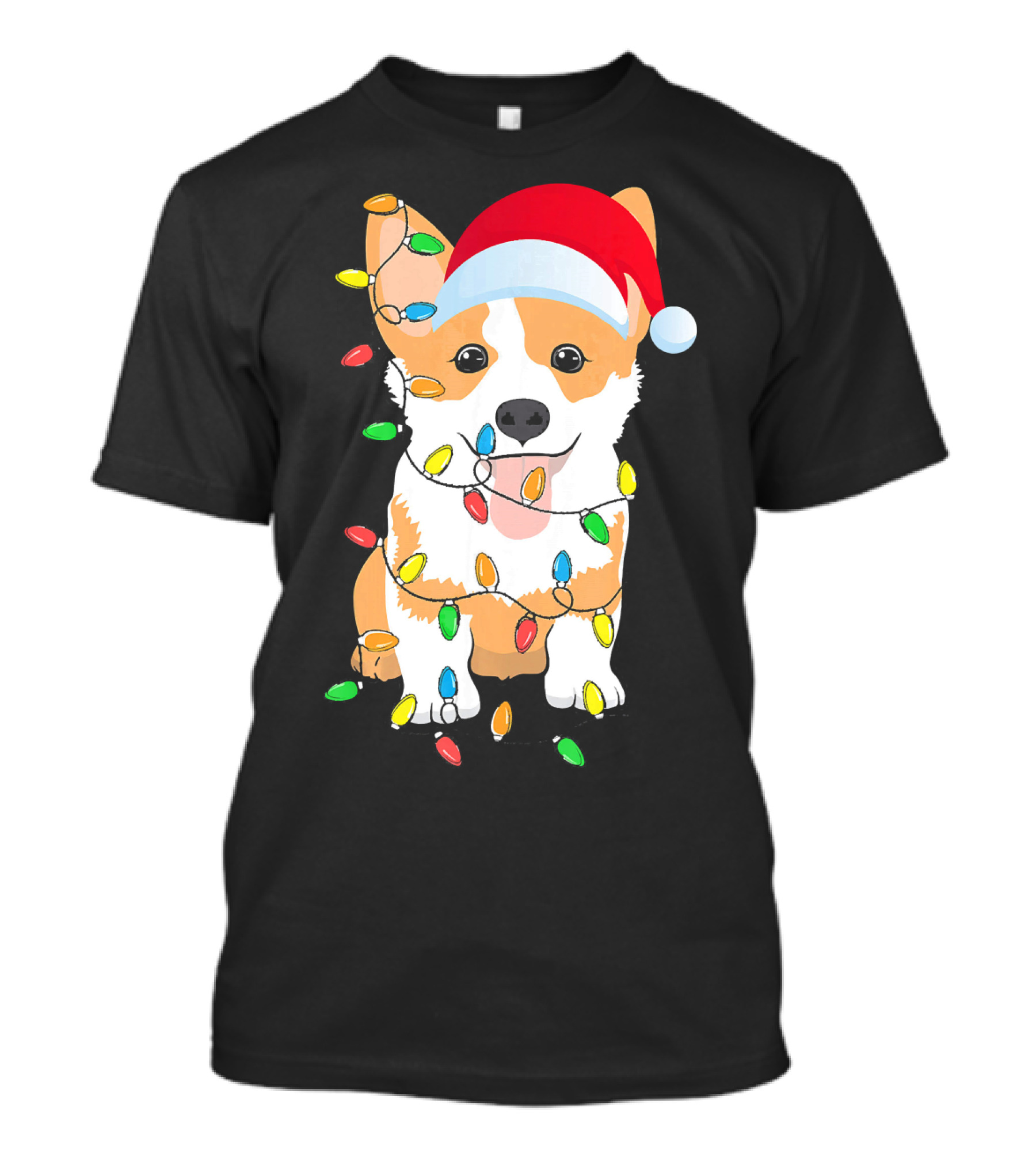 Christmas Corgi Funny Santa With Lights T-Shirt