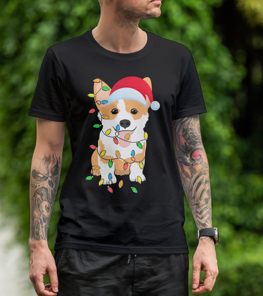 Christmas Corgi Funny Santa With Lights T-Shirt