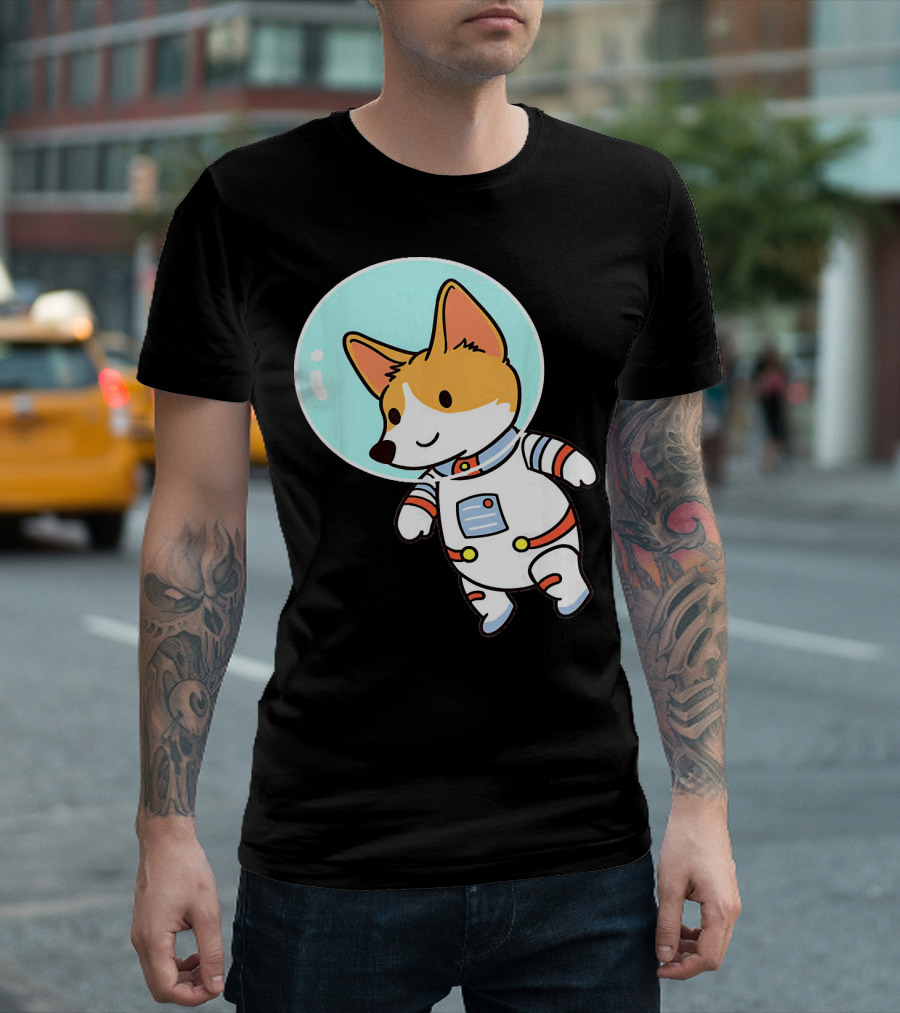 Corgi Dog Astronaut Floating in Space Suit T-Shirt