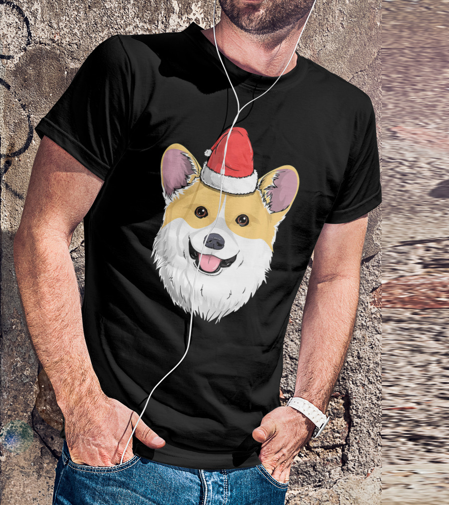 Corgi Dog Santa Claus Hat Christmas X Face T-Shirt
