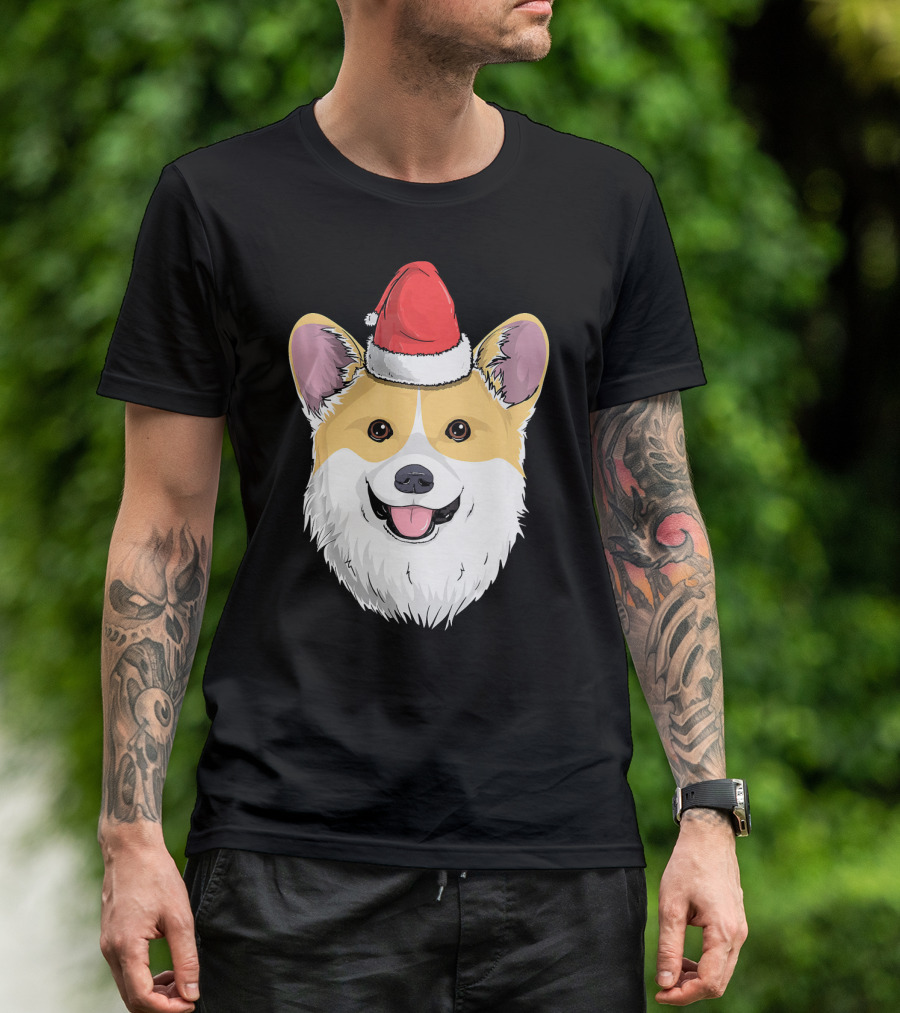 Corgi Dog Santa Claus Hat Christmas X Face T-Shirt