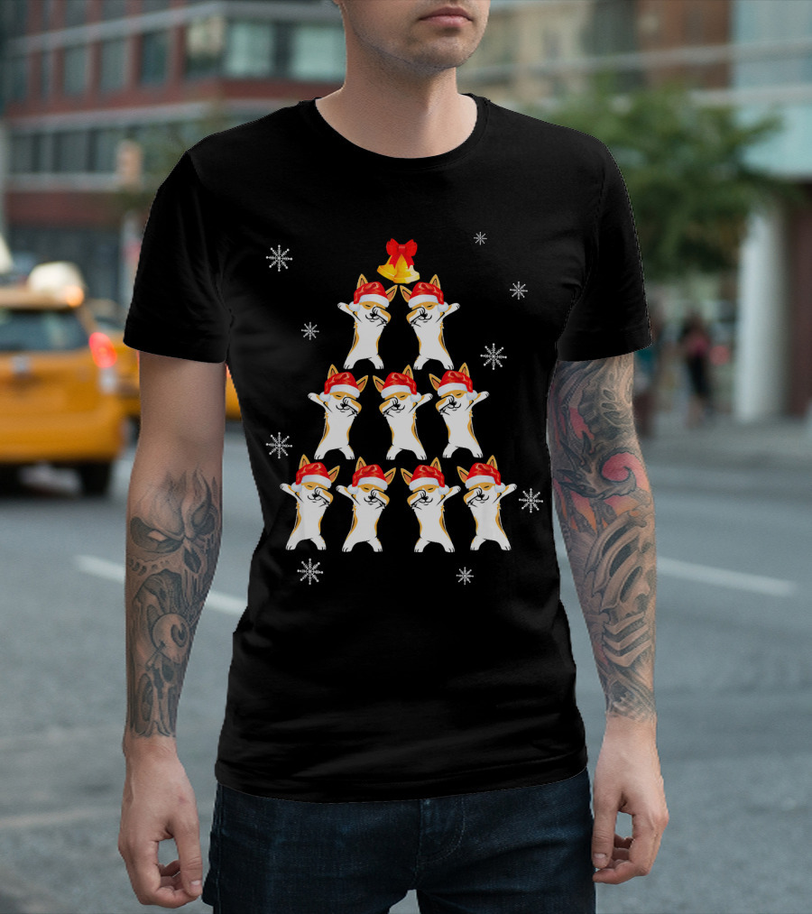 Corgi Dabbing Christmas Tree Red Santa Hat Ornament Decor T-Shirt