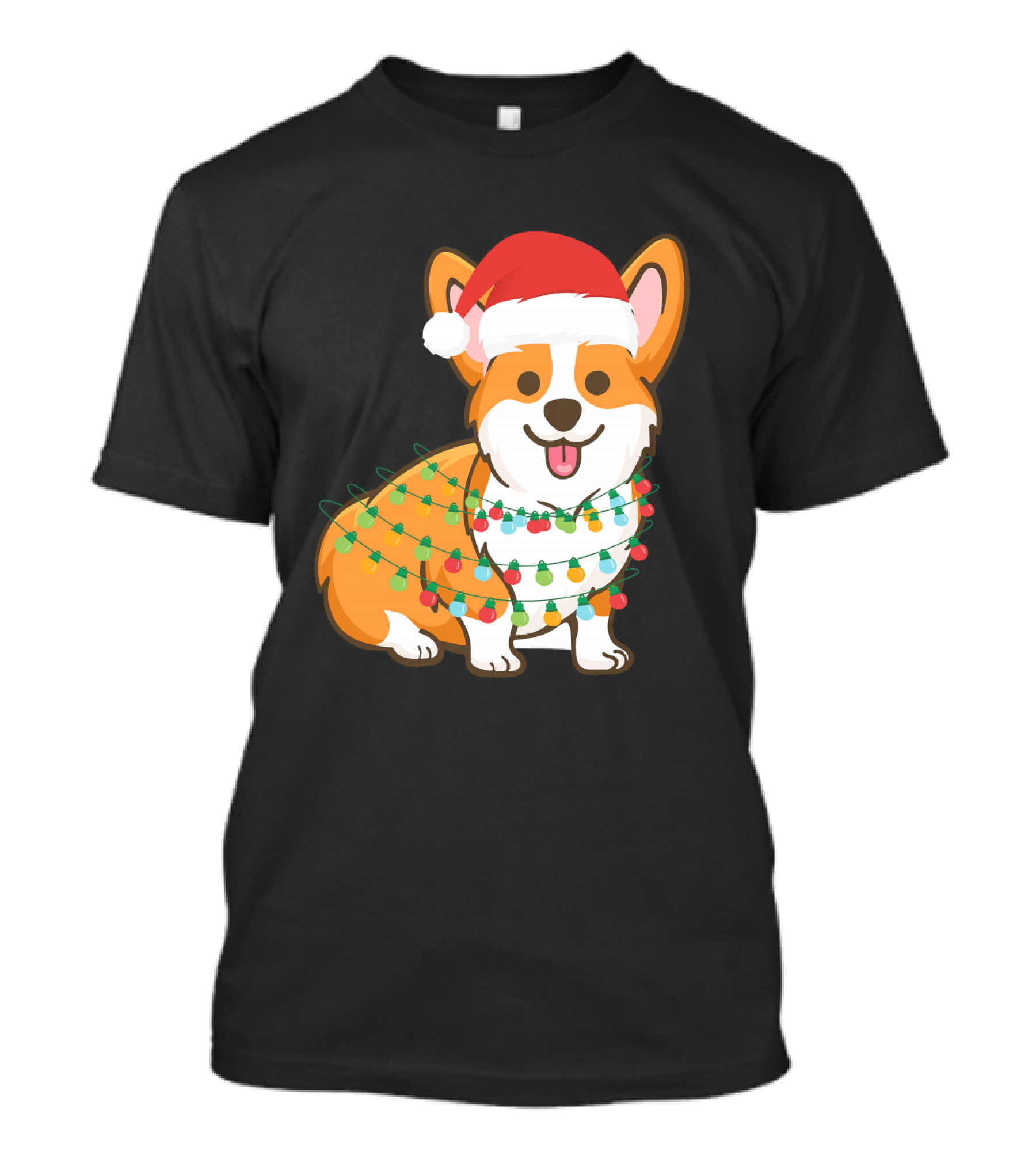 Corgi Santa Christmas Girls With Holiday Lights T-Shirt