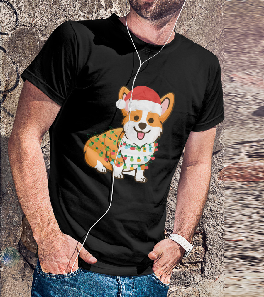 Corgi Santa Christmas Girls With Holiday Lights T-Shirt