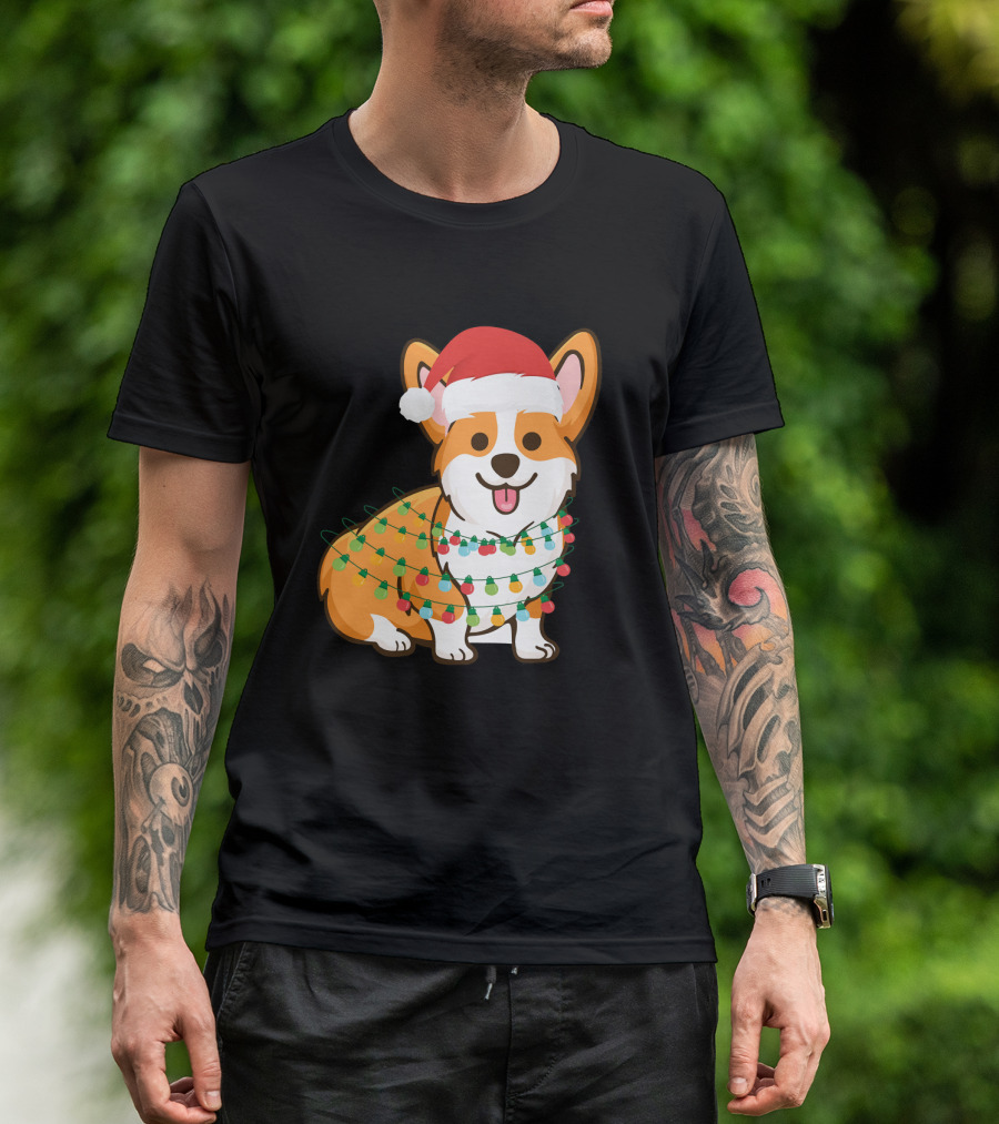 Corgi Santa Christmas Girls With Holiday Lights T-Shirt