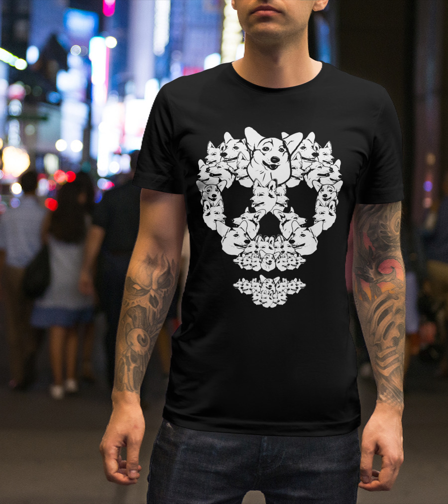 Corgi Dog Sugar Skull Did De Muertos T-Shirt