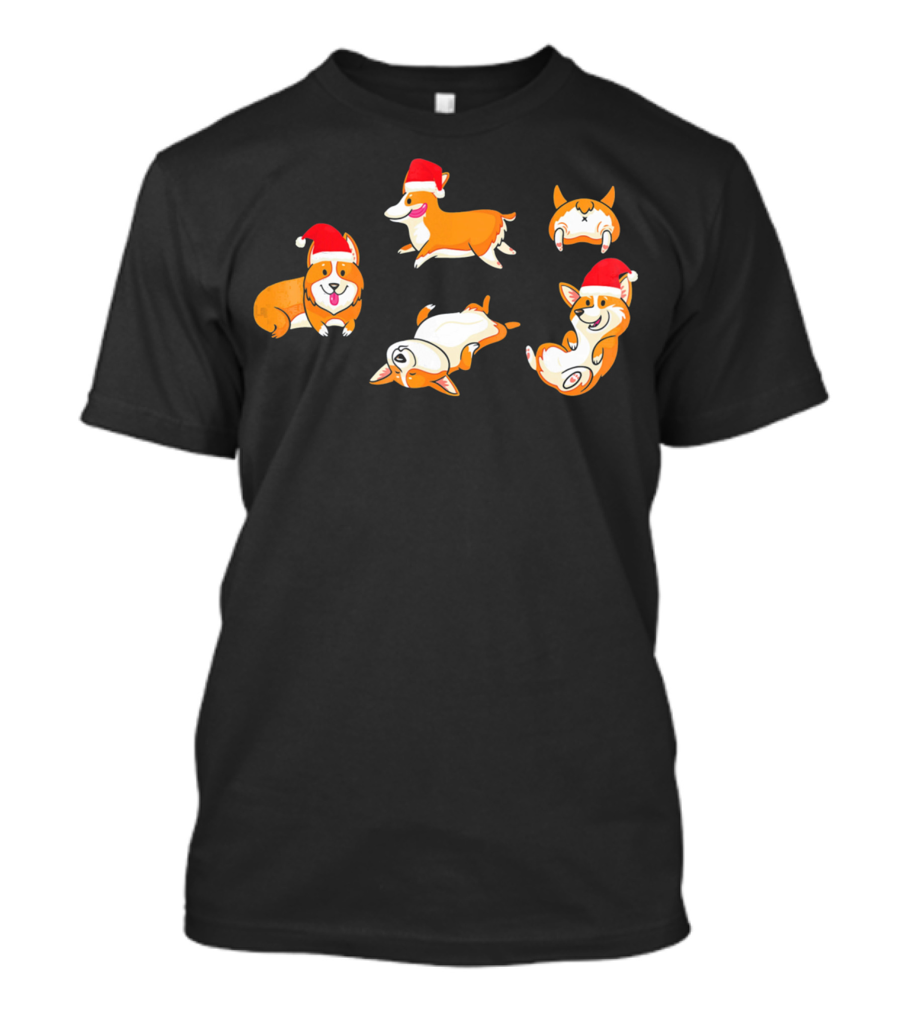 Corgi Xmas Funny Adorable Santa Hat Poses T-Shirt