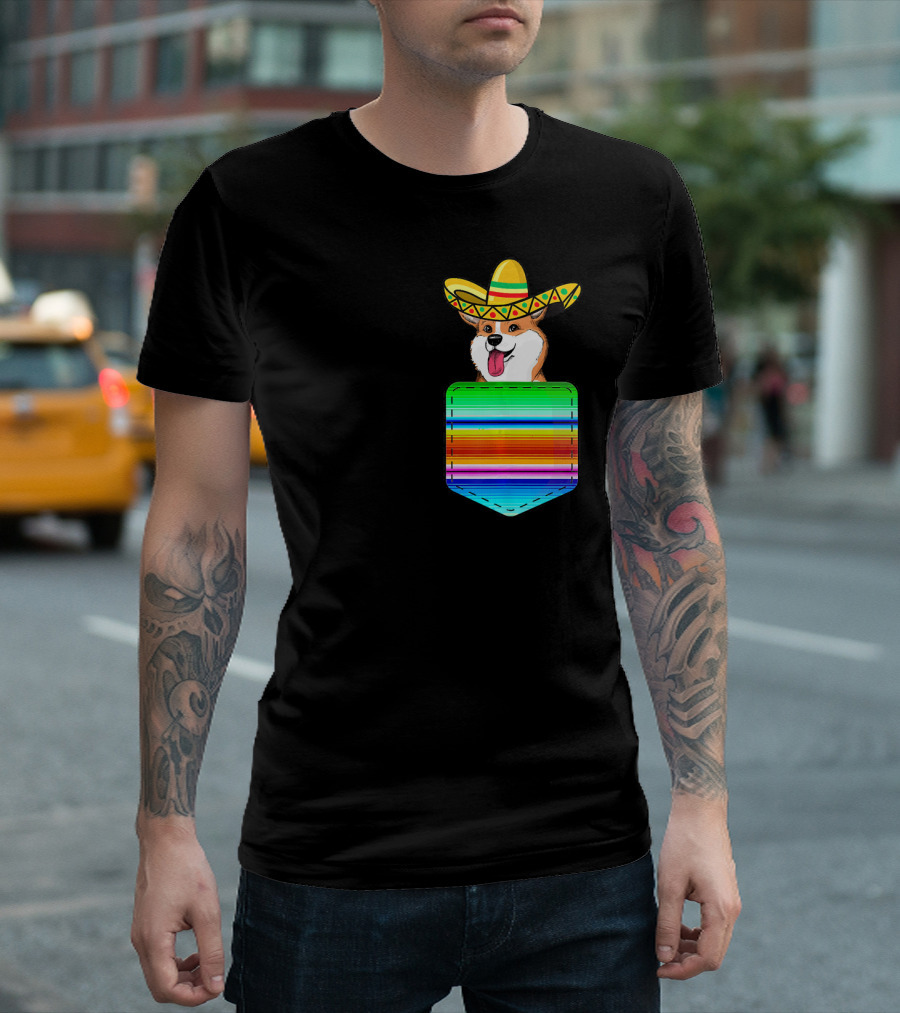 Corgi in Sombrero Serape Pocket Mexic Blanket T-Shirt