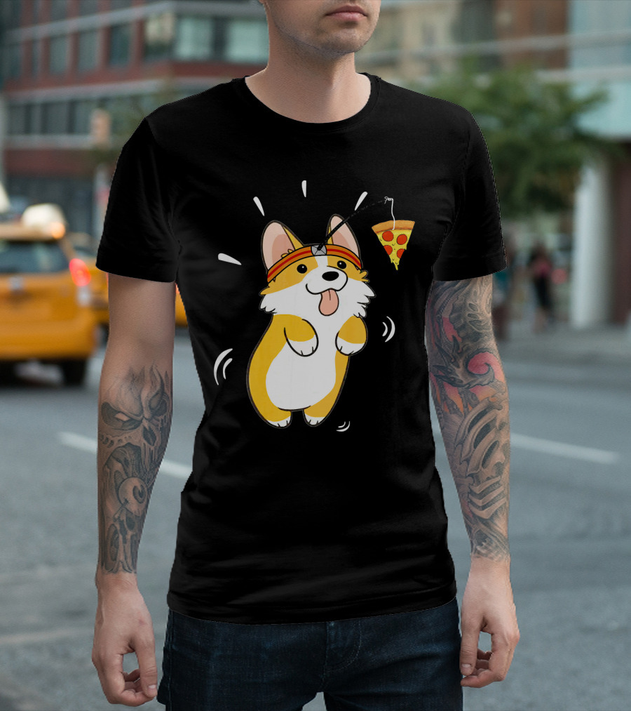 Corgi Running Pizza Lover Funny Dog Pizza Slice Chase T-Shirt