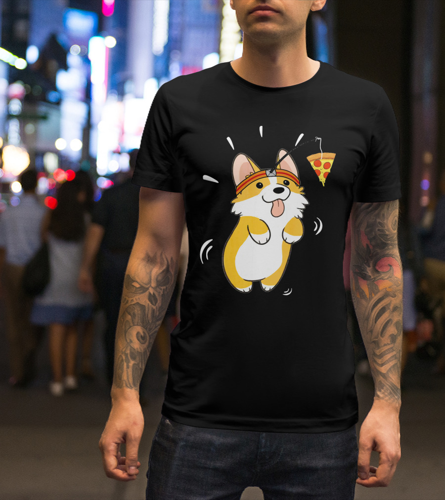 Corgi Running Pizza Lover Funny Dog Pizza Slice Chase T-Shirt